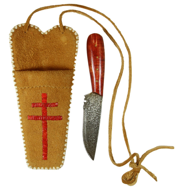 Quilled Knife Sheath w/River Traders Curly Maple Handle Knife