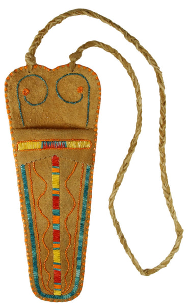 Quilled Neck Knife Sheath w/Brain Tan Leather