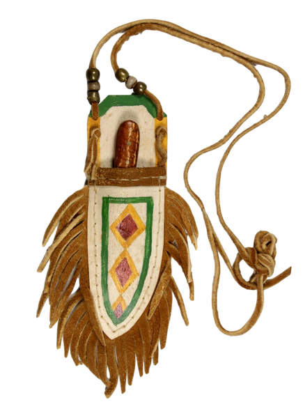 Painted Elk Rawhide Neck Knife Sheath W/Patch Knife