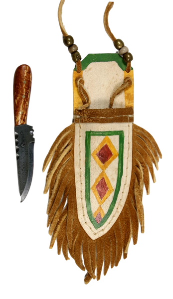 Painted Elk Rawhide Neck Knife Sheath W/Patch Knife