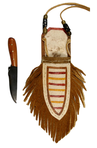 Painted Elk Rawhide Neck Knife Sheath W/Patch Knife