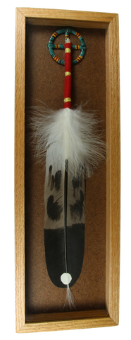 Imitation Hand Painted Eagle Feather W/Quilled Wheel
