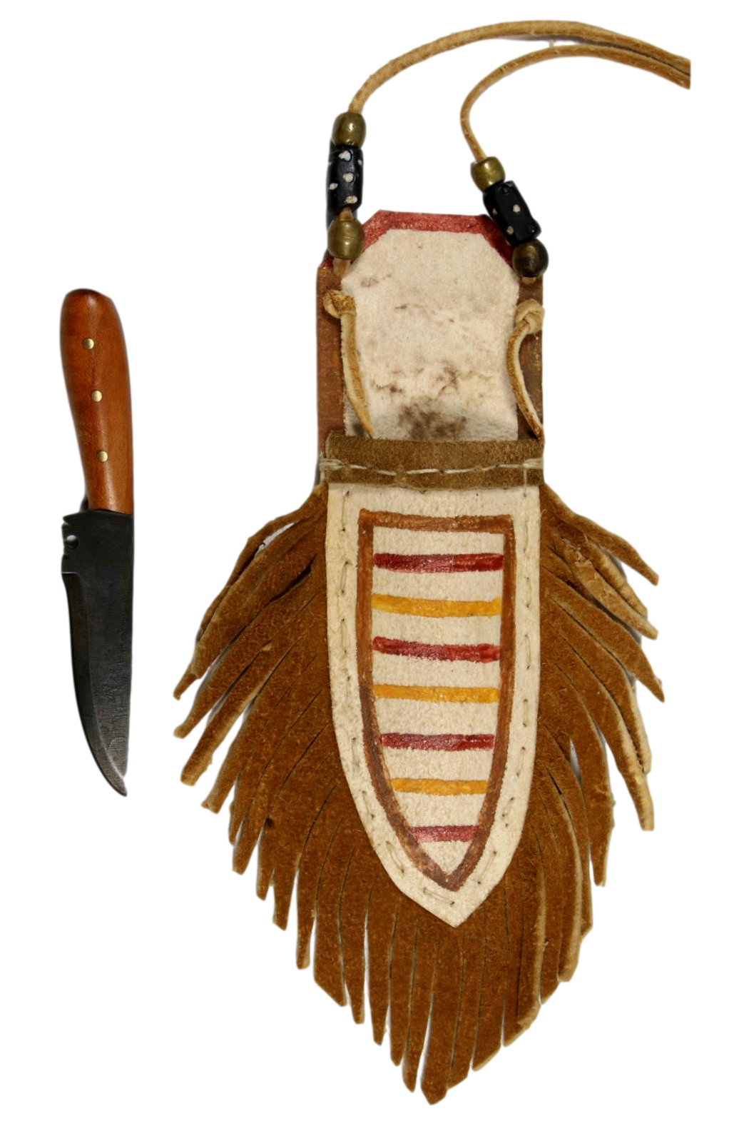 Painted Elk Rawhide Neck Knife Sheath W/Patch Knife