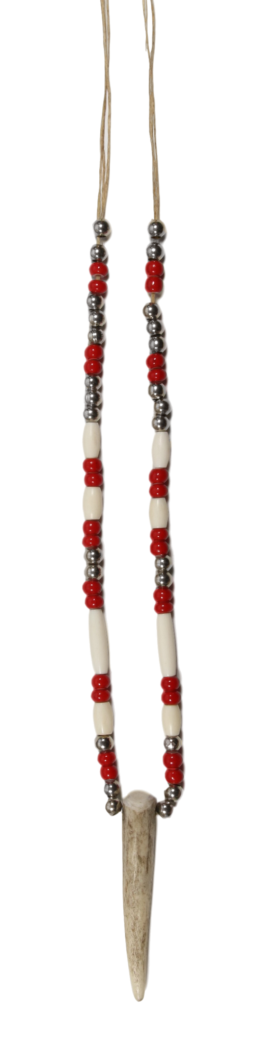 Necklace Deer Antler with Bone and Red Beads