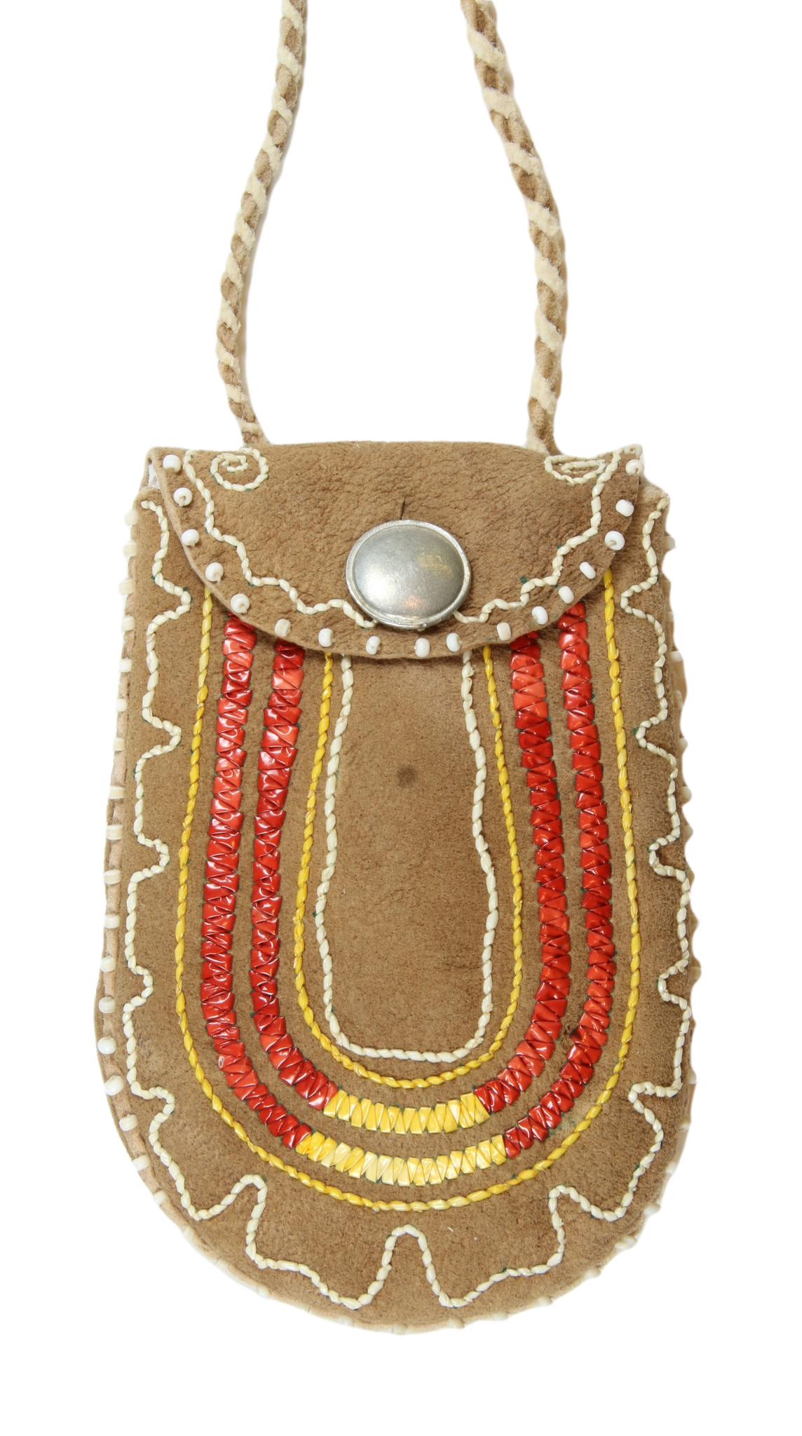 Quilled Neck Pouch W/Brain Tanned Leather