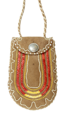 Quilled Neck Pouch W/Brain Tanned Leather