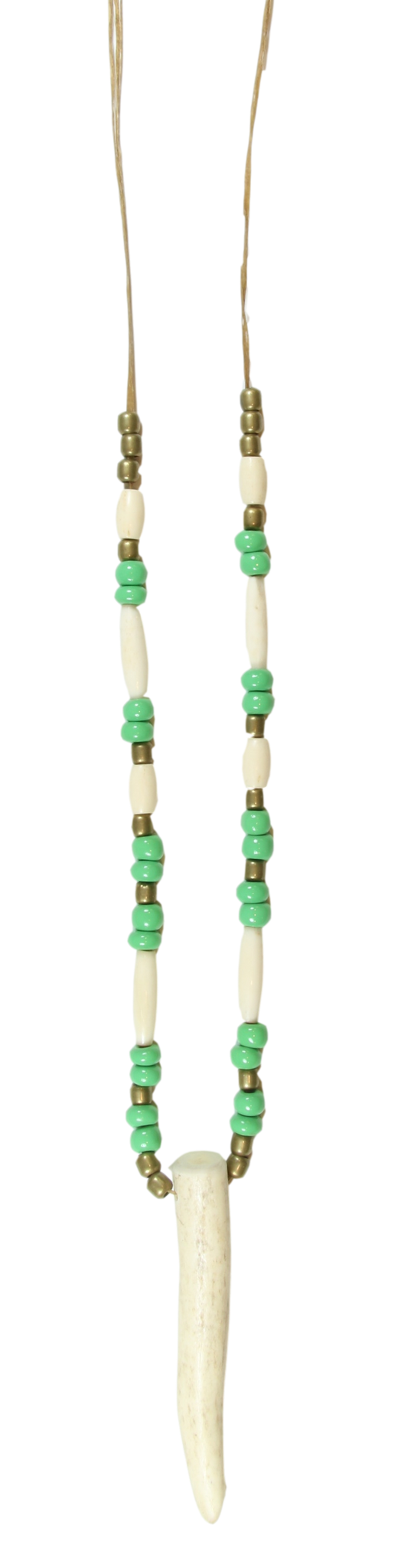 Necklace Deer Antler with Bone and Green Beads