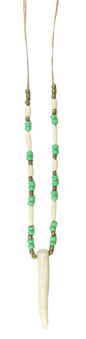 Necklace Deer Antler with Bone and Green Beads