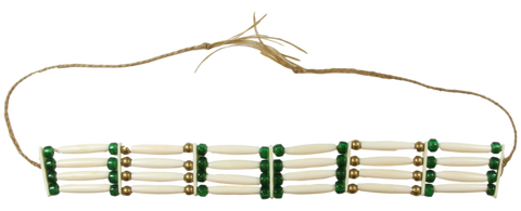 Choker 4 - Row Assembled - Bone W/Transparent Green Beads