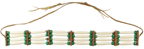 Choker 4 - Row Assembled - Bone W/Green Crow Beads
