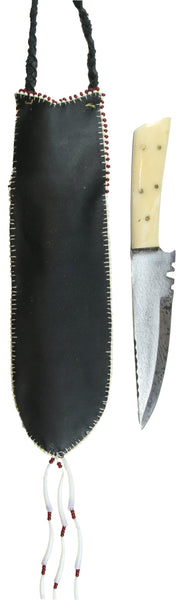Quilled Knife Sheath w/Bone Handle Knife