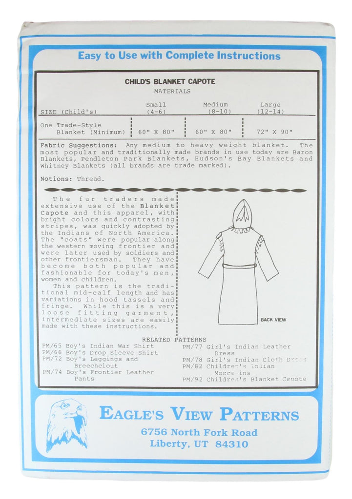 Capote's Craft Pattern - Child's Blanket Capote Pattern – White Elk Traders